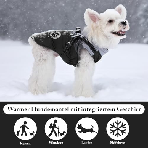 Savlot Wasserdichter Hundemantel Winter Warme Jacke Winddichte Haustierkleidung Hundejacke Outfit für kleine mittelgroße Hunde mit Geschirr Reflektierende Hundemäntel XS