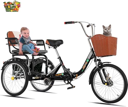VHCLYBJU 20in Folding Tricycle with Back Seat