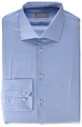 Hickey Freeman Men's Contemporary Fitted Long Dress Shirt, Blue Traditional  Stripe, 15\