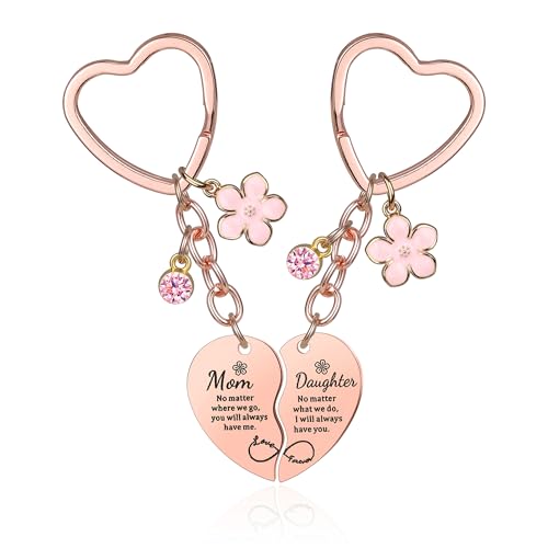 Image of 2Pcs Mother Daughter Heart Matching Keyring Keychain Set Gifts For Mom Christmas Mothers Day Gifts from Daughter