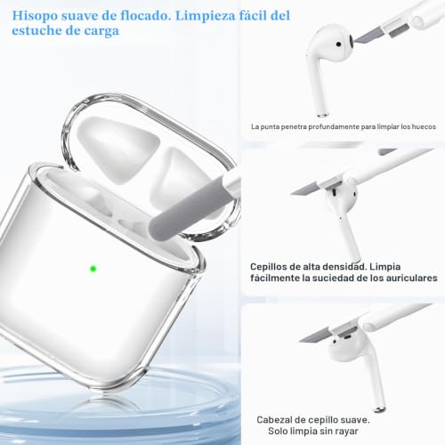 Miniatura 4 de Mhyaludo Funda Para Airpods 1 2 Generación, Compatible Con Airpods 1 2 2016 2019 , Funda Transparente Suave A Prueba De Golpes Con Bolígrafo De Limpieza Con Cordón,Claro