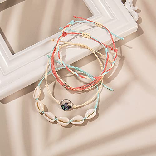 Fancy Shiny Wave String Bracelets Cute Shell Bracelets Trendy Boho Jewelry Teen Girl Gifts Handmade Stackable Rope Bracelets For Women Girls(Rouge) #TOP4