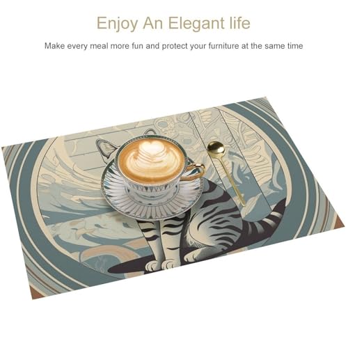 Sets de table chat tabby gris antidérapants pour repas en terrasse et cuisine - 4