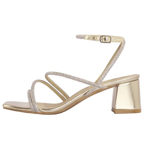 Image of Shoe'N Tale Strappy Heels for Women Low Chunky Block Heel Dress Shoes Square Open Toe Ankle Strap Heeled Sandals