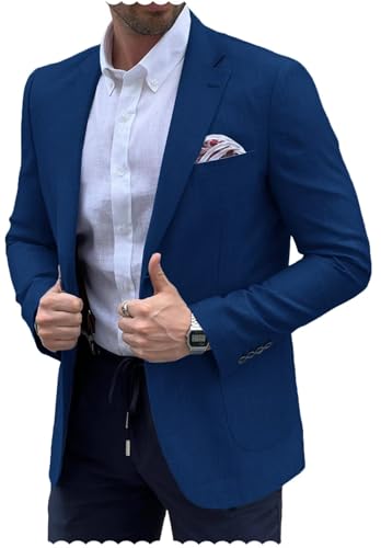 Men's Lightweight Linen Suit Jacket Slim Fit 2 Button Sport Coats Blazers for Wedding Tuxedo