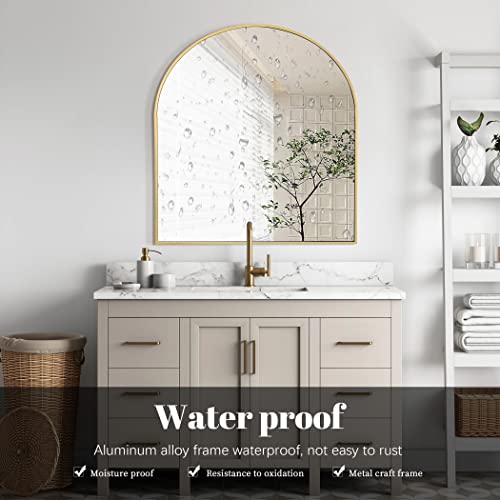Cofeny Arched Mirror, 31"X33" Gold Bathroom Mirror With Metal Frame, Wall Mounted Mirrors Decor Modern Dresser Mirror For Bedroom Living Room Entryway #TOP2