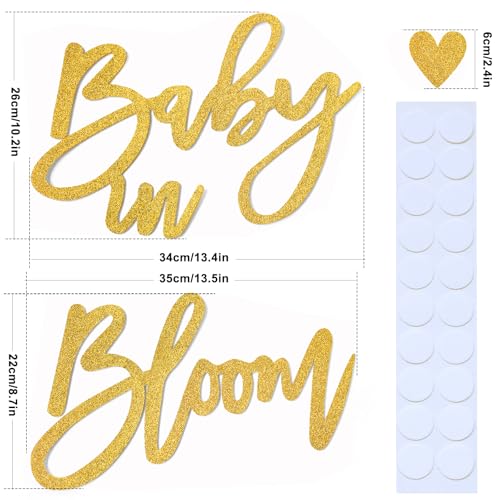 Image of Gold Baby in Bloom Sign for Baby Shower- Large Glitter Felt Letters for Baby Shower Banner Arch Backdrop Gender Reveal Girl or Boy Theme Pregnancy Announcement Party Wall Decorations