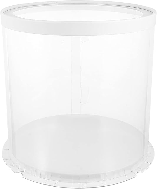 Angoily 1Pcs 10Inch Tall Transparent Cake Box, Clear Cake Boxes for Tiered Cakes, White Cake Box Carrier Packaging with Lid for Birthday, Wedding, Baby Shower, Party ( Round )