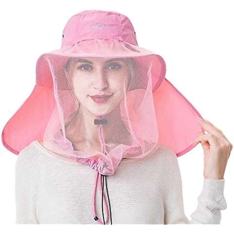 Palmyth Head Net Hat, Sun Hat Safari Hat Bucket Hat with Hidden Mesh Net Pink Cover
