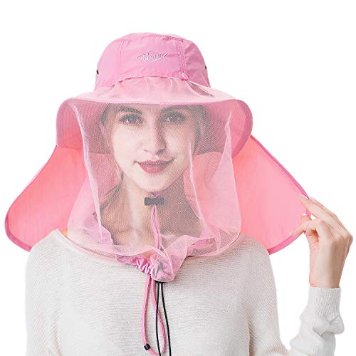 Image of Palmyth Head Net Hat, Sun Hat Safari Hat | UPF 50+, Removable Neck Flap, Water-Repellent, Wide Brim, Adjustable Chin Strap for Fishing and Gardening