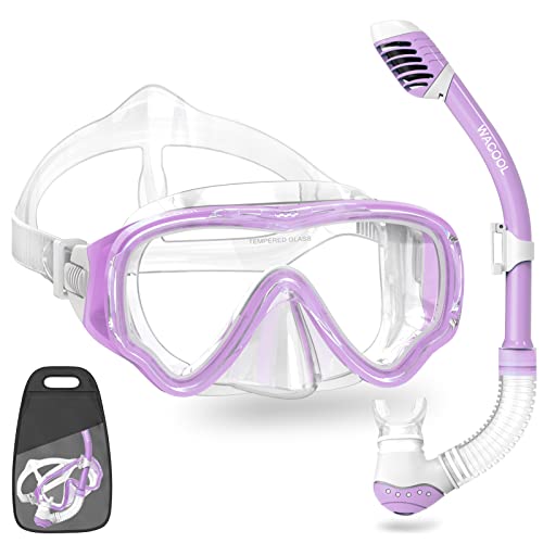 Wacool Snorkeling Snorkel Diving Scuba Package Set Gear For Kids Youth Junior Anti-Fog Coated Glass With Silicon Mouth Piece Purge Valve And Anti-Splash (Purple) #TOP26