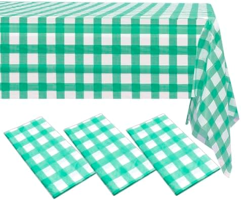 6 Packs Red Gingham Checkered Table Cloth Party | 54x108 inch | Red Plastic isposable Table Cover Party | White Plastic Tablecloth | Party Table Clothes for Parties BBQ Picnic Birthday Wedding