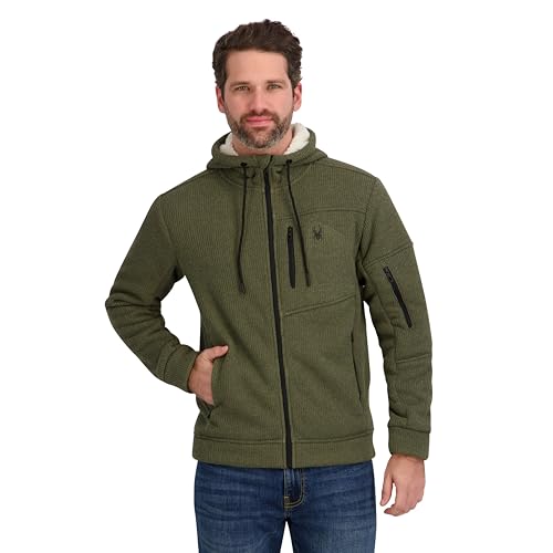 Spyder Mens Sherpa Bonded Sweater Sweatshirt Hoodie, Olive, S at