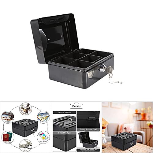 Safe Cash Box With Money Tray, Black Steel Small Lock Key Removable Coin Saving Organizer Jewelry Drawer With Handle For Household Home Office Traveling Indoor Outdoor Business Supermarket Store #TOP6