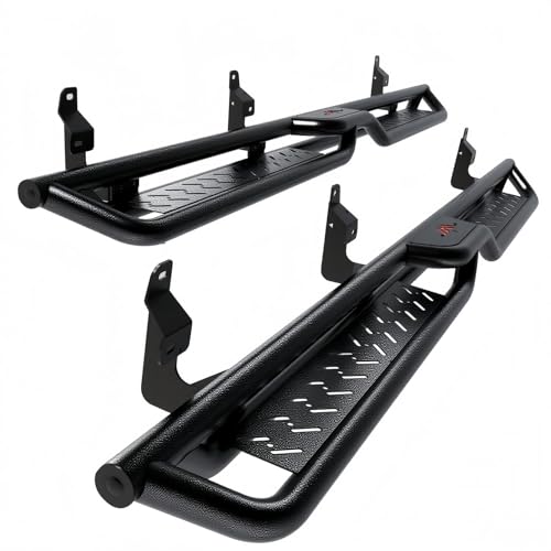 6.5 Inches Running Boards for 2015-2025 Ford F150 & 2024-2017 2025 Ford F250, F350 Super Duty SuperCrew Cab (4 Full Size Doors) Two-Step Side Step Rails Coated Black Carbon Steel Drop Step Nerf Bars