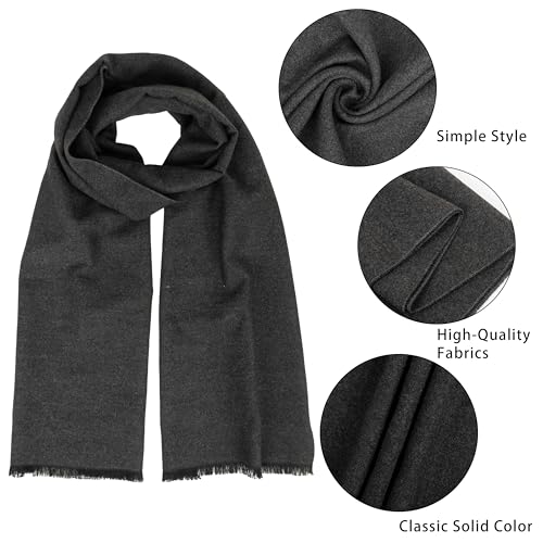 Mens Winter Soft Warm Solid Cashmere-Tassel-Feel-Scarves Chunky Long Scarves for Cold Weather 11.8 * 70.8 inch - Image 3