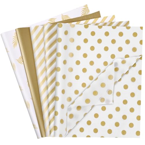 VGOODALL 100 Sheets Tissue Paper Bulk, 20 x 14 Inch Metallic Gold Wave Stripe Tissue Paper for Gift Wrapping Birthday Wedding