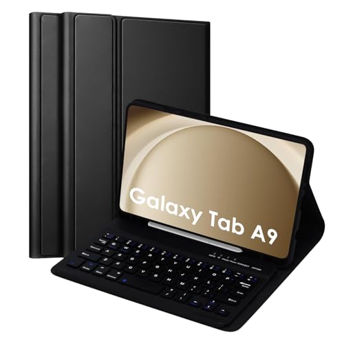 S&L ENTERPRISE Keyboard Case for Samsung Galaxy Tab A9 8.7 inch 2023 – Wireless Detachable Slim Case with Bluetooth Keyboard & Pen Holder for Samsung Galaxy Tab A9 2023 SM-X110/X115/X117 Black