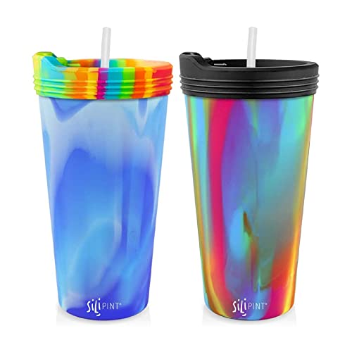 Silipint 22oz Silicone Pint Glass – Unbreakable BPA Free Reusable Silicone Drinking Cup – Dishwasher Microwave Freezer Safe – Stemless Glass for Coffee Smoothies Arctic Sky & Hippy Hop