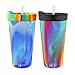 Silipint The Original Silicone Cups - 22oz Bomber Glass Set With Lids and Straws, Patented, BPA-Free, Shatter-proof Silicone Cup Drinkware (Arctic Sky & Hippy Cups, Bouncy Black Lid, Frosted Straw)