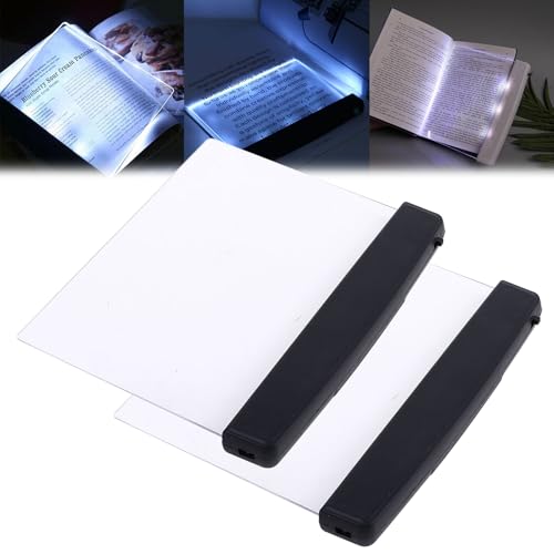 ZANWANXIN Multifunctional LED Flat-Panel Night Vision Reading Lamp, Led Panel Reading Light Flat Book, Flat Book Light, Book Page Light, Booklights for Reading in Bed at Night (Black 2PCS)