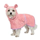 Dog Bathrobe Super Absorbent Towel Robe - Microfiber Bath Towels Fast Drying Coat for Dogs, Cute Dogs Clothes Adjustable Collar & Belly Strap Warm Keeping Hooded Dog Towel (Pink, Medium)