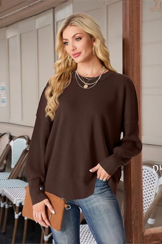 Womens Crewneck Batwing Long Sleeve Sweaters Fall 2025 Oversized Side Slit Ribbed Knit Sweaters Pullover Tops2