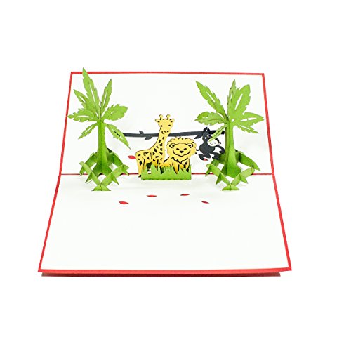 Pop Up Cards - Set Of 4 3D Pop-Up Birthday, Greeting Or Special Occasion Card Sets - Jungle Animals (4 Pack- Assorted) #TOP2
