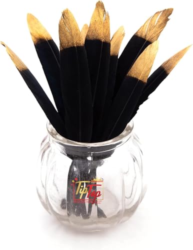 Image of Premium Gold Dipped Small Goose Feathers Quills (10 Pieces) (4-5 inch) (Black Gold)