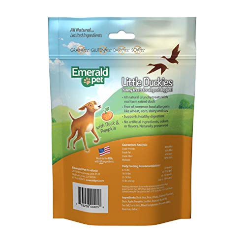 Emerald Pet Little Duckies Duck Dog Treats — Crunchy And Tasty Natural Dog Treats Made With Protein-Rich Roasted Duck Meat — Healthy, Grain Free Dog Treats Made In The Usa — Pumpkin, 5 Oz #TOP1