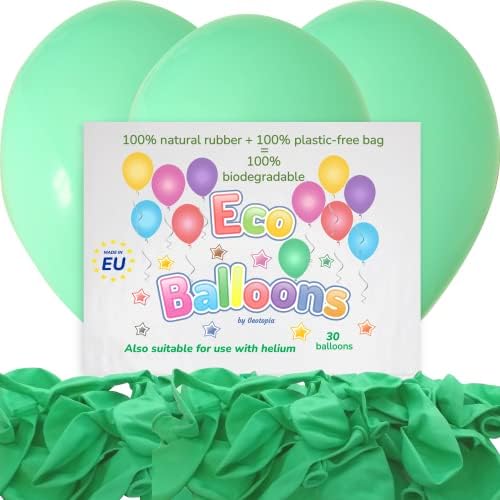 Large Biodegradable Party Balloons Pack of 30 Suitable for Helium - 12" multi-coloured Rainbow Balloons - Eco-friendly Balloons Made of 100% Natural Rubber and Packed in Biodegradable Packaging