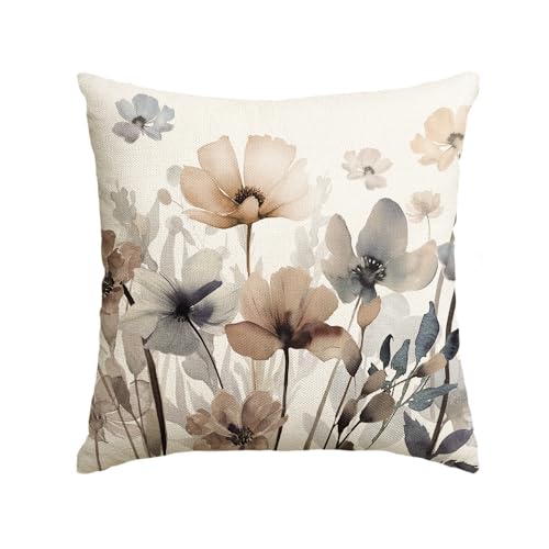 AVOIN colorlife Poppy Flowers Chinoiserie Fall Throw Pillow Cover, 18 x 18 Inch Seasonal Fall Leaves Cushion Case Decoration for Sofa Couch Farmhouse