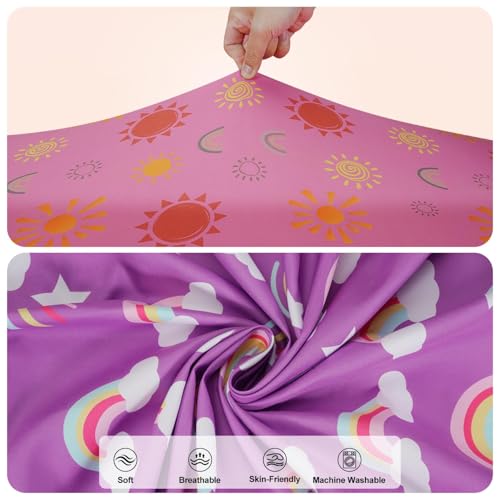 Image of 4 Pack Sun & Rainbows Crib Sheets Girl, Breathable Soft Microfiber Fitted Baby Crib Sheets, 28 X 52 in Crib Mattress Sheets for Standard Crib & Toddler Mattress