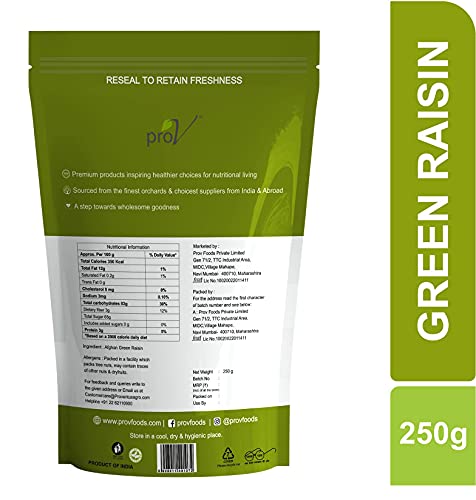 Image of ProV Premium - Green Raisins 250 gm| Dry Fruits-Kishmish| Rich In Iron| Sweet & Tasty| Healthy Nutritous & Delicious