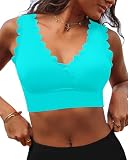 GRAPENT Swim Top with Built in Bra Modest Swimwear for Women Aqua Blue Size Small US 4 to 6