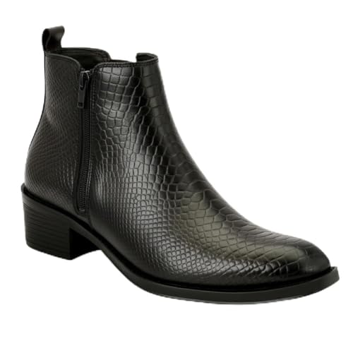 Image of Men's Chelsea Boots with Zipper closure | Croc Textured Leather | Cuban Heel | Italian Design | TPR Sole | Cushioned Insole