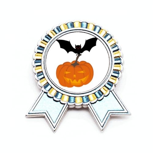 Broche d'Halloween chauve-souris et médaille citrouille en métal ciselé taille M