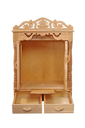 Image of sevan Wood Temple /Pooja mandir for Office and Home 12x18 Door Legs Plain
