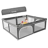 Dad-baby Baby Playpen(79x71x27inch),Play Pens for Babies and Toddlers,Playpen for Babies,Baby Play Yards Whit Anti-Slip Base,Tear-Resistant Material &Mesh Baby Essentials Shower Gift (Grey)