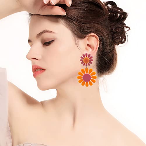 60S 70S Daisy Earrings For Women,Retro Disco Hippie Earrings Bohemian Orange Pink Daisy Flower Dangle Drop Earrings,Daisy Jewelry Gifts For Girls #TOP3