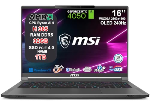 msi Creator A16 AI+ Notebook 16' OLED QHD+ 240Hz, Ryzen AI 9 H 365 10 Core fino a 5.0GHz, 32GB RAM, 1TB SSD, RTX 4050 6GB GDDR6, WiFi 7, Thunderbolt 4, Tastiera RGB, Fingerprint, 2 Anni Garanzia
