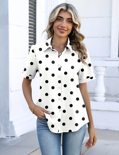 Image of Zeagoo Button Down Shirts for Women Short Sleeve Collared Tops Dressy Casual V Neck Blouses