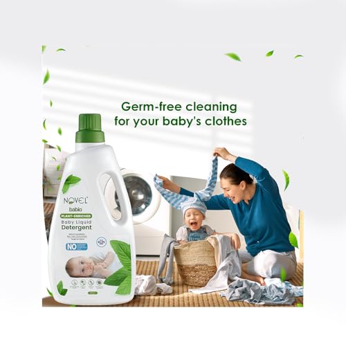 Image of Novel Plant Enriched Baby Liquid Detergent | with Neem & Coconut Cleansers | No Phosphates, Sulphates, Parabens, Phthalates & Dyes | pH Balanced | IFRA Allergen-Free Fragrance (Bottle - 1L)