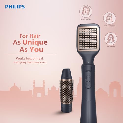 Image of Philips India's No.1 Hair Styling Brand 2-in-1 Airstyler | Straightening Brush + Hot Air Brush Combo | 3X Volume | 50% Less Breakage,2 Attachments, 3 Heat Settings, Cool Shot, For Indian Hair