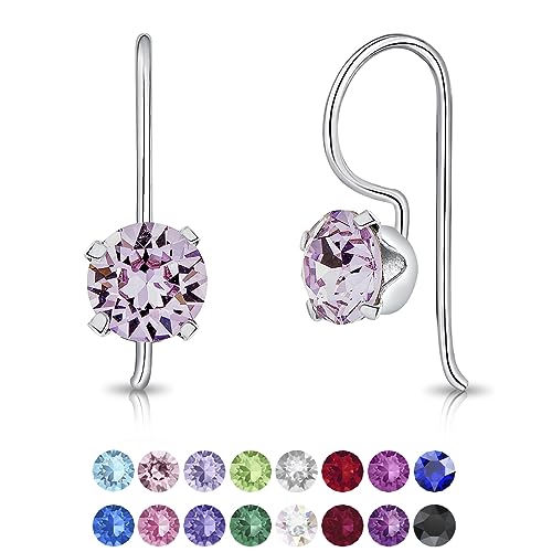 DTPsilver® - Orecchini Donna Argento 925 con Cristalli Swarovski® Elements - Orecchini Pendenti Donna - Orecchini Punto Luce - Diametro 6 mm - Orecchini Violetti