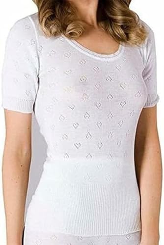 Image of Husky Thermals White Ladies Thermal Lace Spencer Vest Top Short Sleeve White (UK, Alpha, L, Regular, Regular)