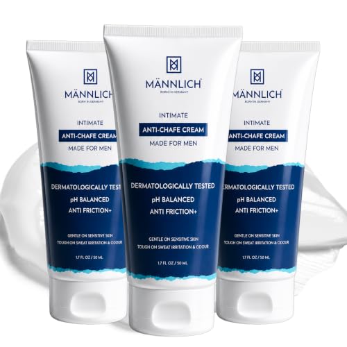 Image of Mannlich Anti Chafing Cream for Men, Anti-Rash Cream for Intimate Areas, Reduces Inner Thigh Rashes from Sports and Fitness Activities, Prevents from Sweat, Odor, Irritation & Rashes | Dermatologically Tested | 50ml (Pack of 3)