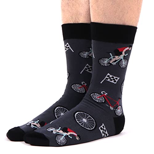 Wecibor Men's Funny Cycling Bike Pattern Crazy Socks Combed Cotton Sock Gift Cycling Socks For Men (5 Pairs Of Cycling Pattern) #TOP4