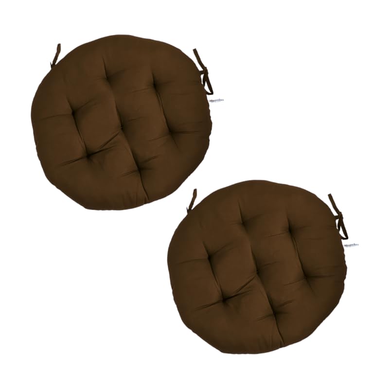 Maatrikaa Soft & Comfortable Cotton Chair Cushion Pad with Ties for Office/Home | Hip Support Circular 18 Inches (Rich Brown, Pack of 2)