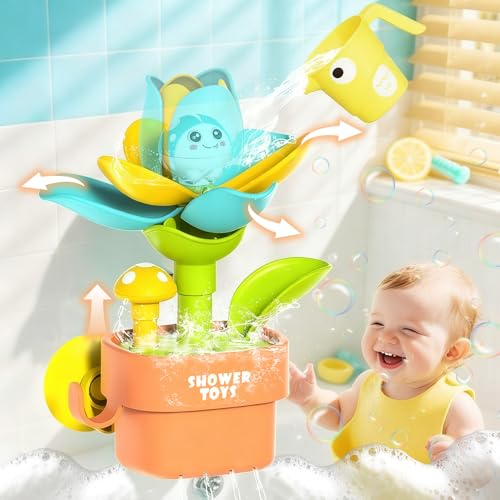 TXTLDB Watering Can Bath Toy with Blooming Flowers for Toddlers 1-3